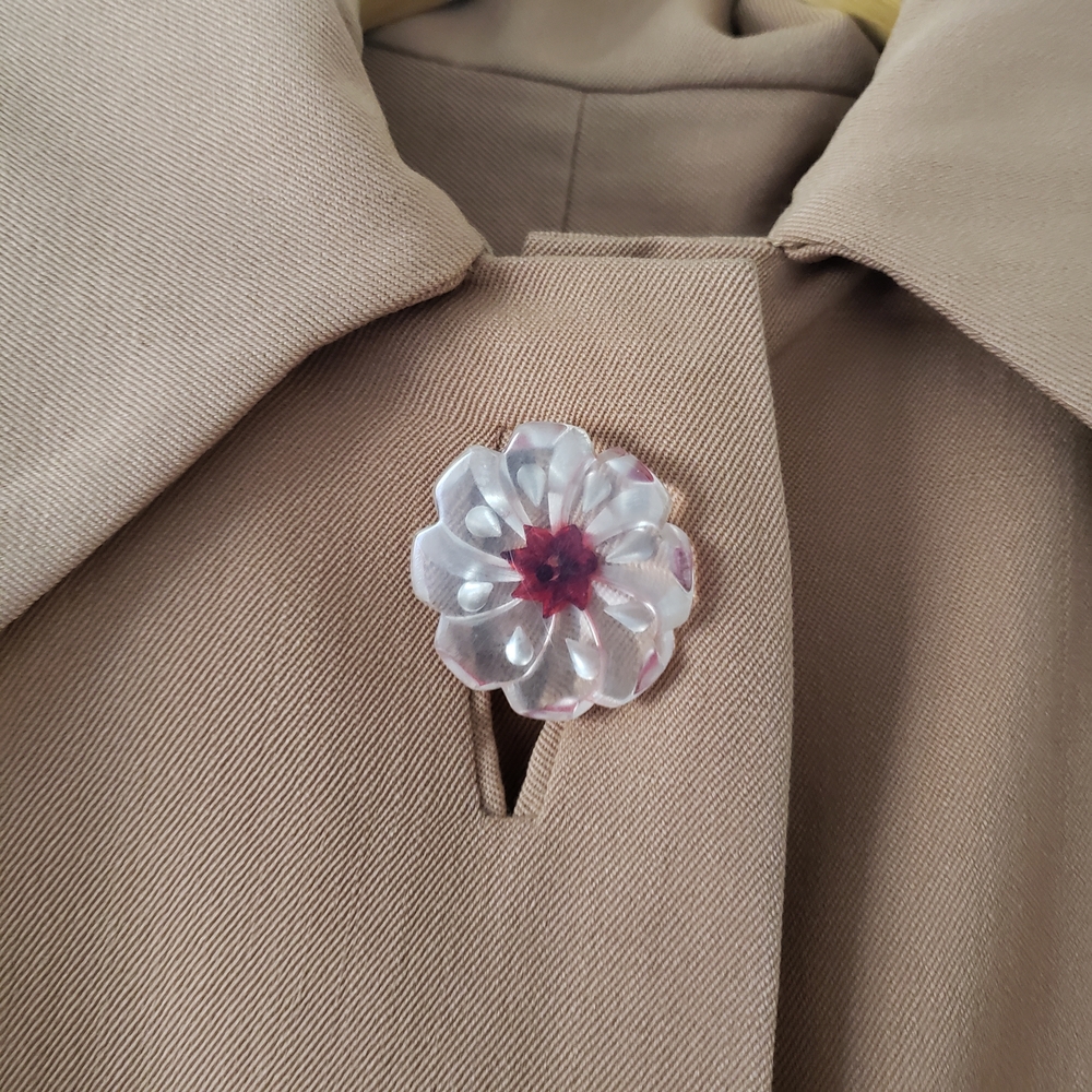 1940s 1950s Vintage Wool Camel Tan Longsleeve Car Swing Coat Lucite Button #28 - Picture 7 of 16